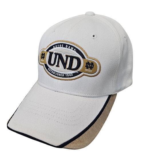 Vintage Notre Dame Strapback Hat Cap 90s White Gold Fighting Irish UND Est 1842 - Picture 1 of 10